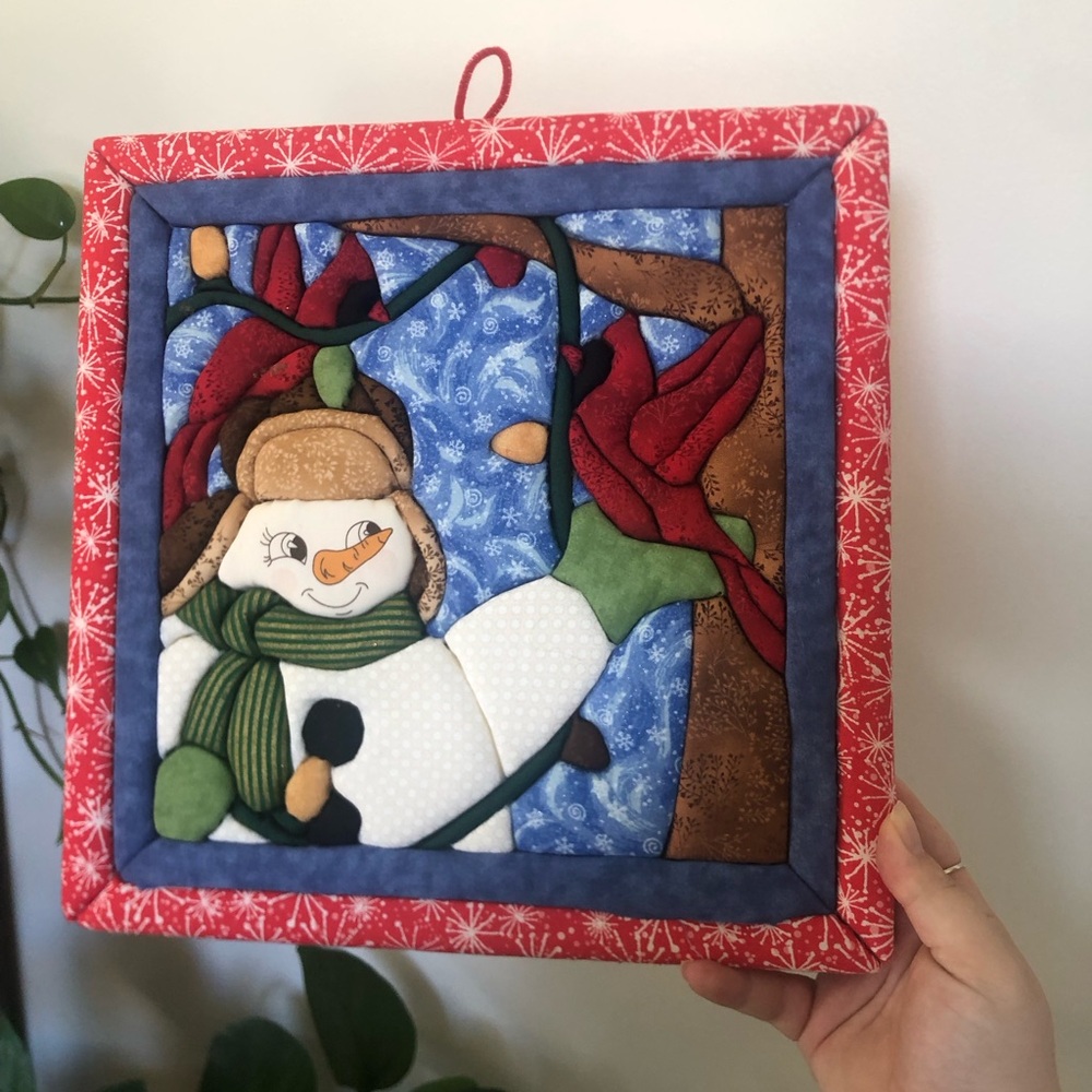 Quilted Snowman Wall Art with Cardinal Accents